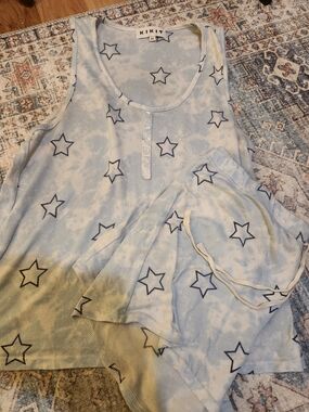 KIKIT Women’s Light Blue Star Print Sleep Tank and Shorts Pajama Set